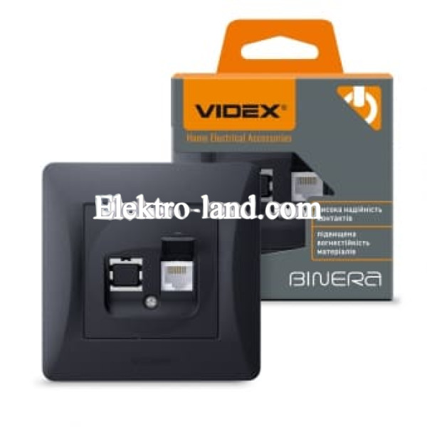 Розетка CAT6 одинарная компьютерная черный графит Videx Binera 